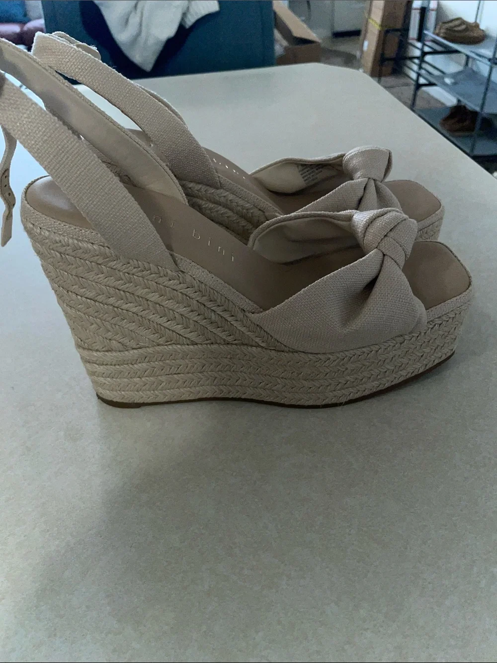 Gianni Bini Neutral Beige Knotted Espadrille Wedges